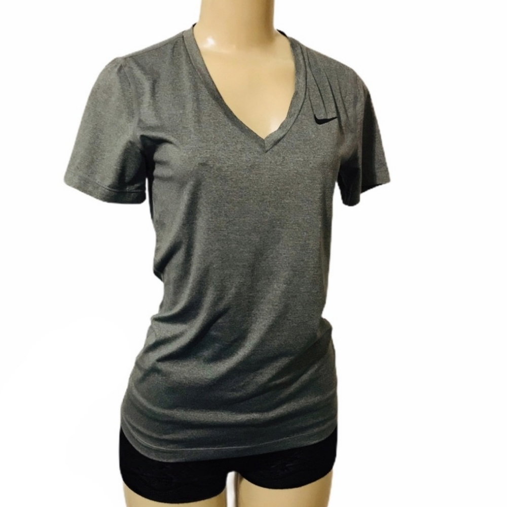 Nike Dri Fit Tee Shirt V-Neck Gray XS